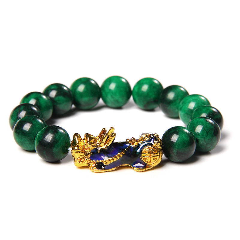 Fashion Pixiu Dry Green Sand Gold Jade Bracelet