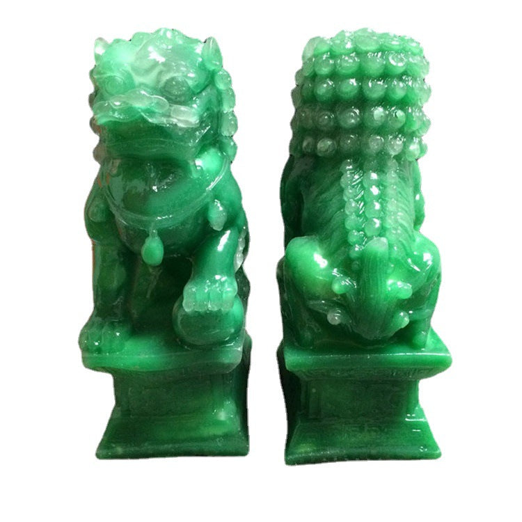 Jianghu Jade Green Resin Lion Ornament