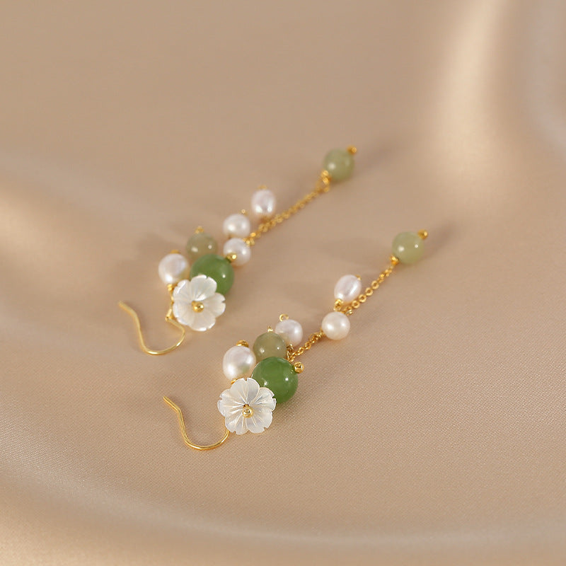 Natural Freshwater Pearl Earrings Women's Hetian Jade