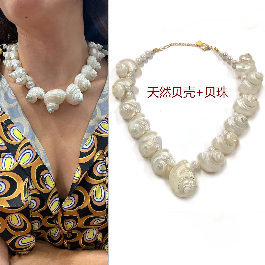 Natural Baroque Freshwater Short Pearl Necklace Conch Necklace