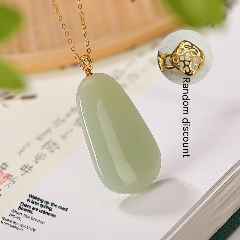 18K Gold Inlaid Natural Hetian Jade Gray Jade Pendant