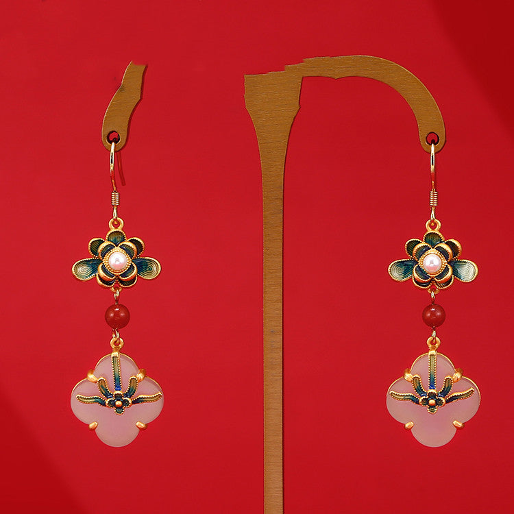 Lotus Tassel Hetian Jade Stud Earrings