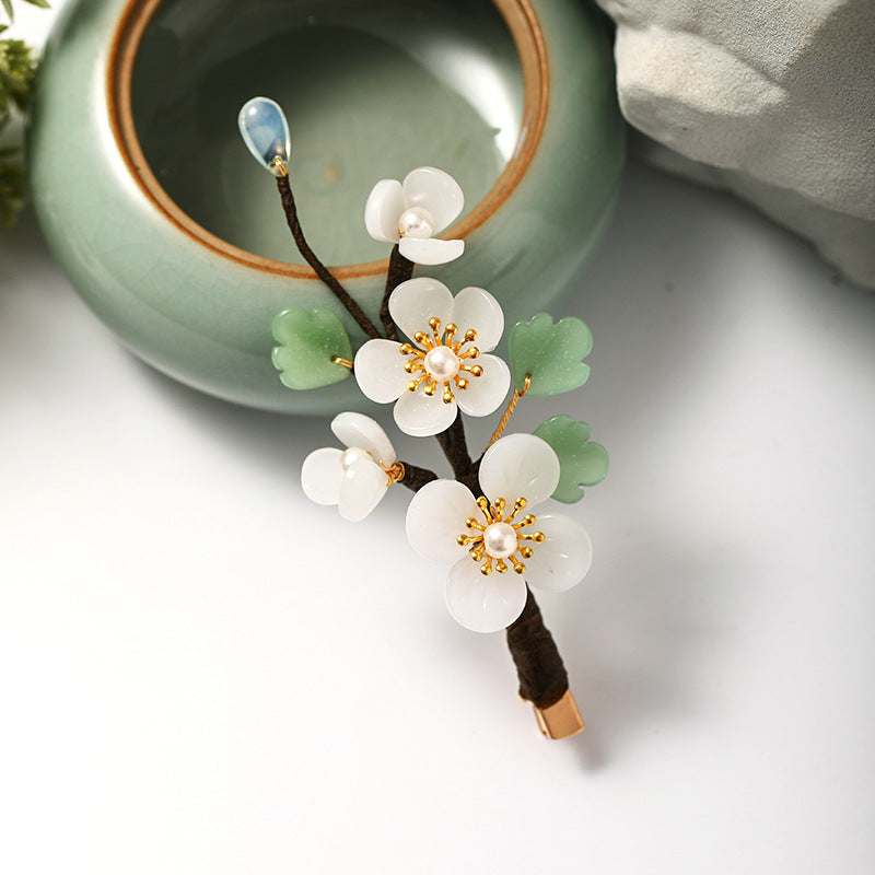 New Hairpin Side Hair Decoration Jade Flowers