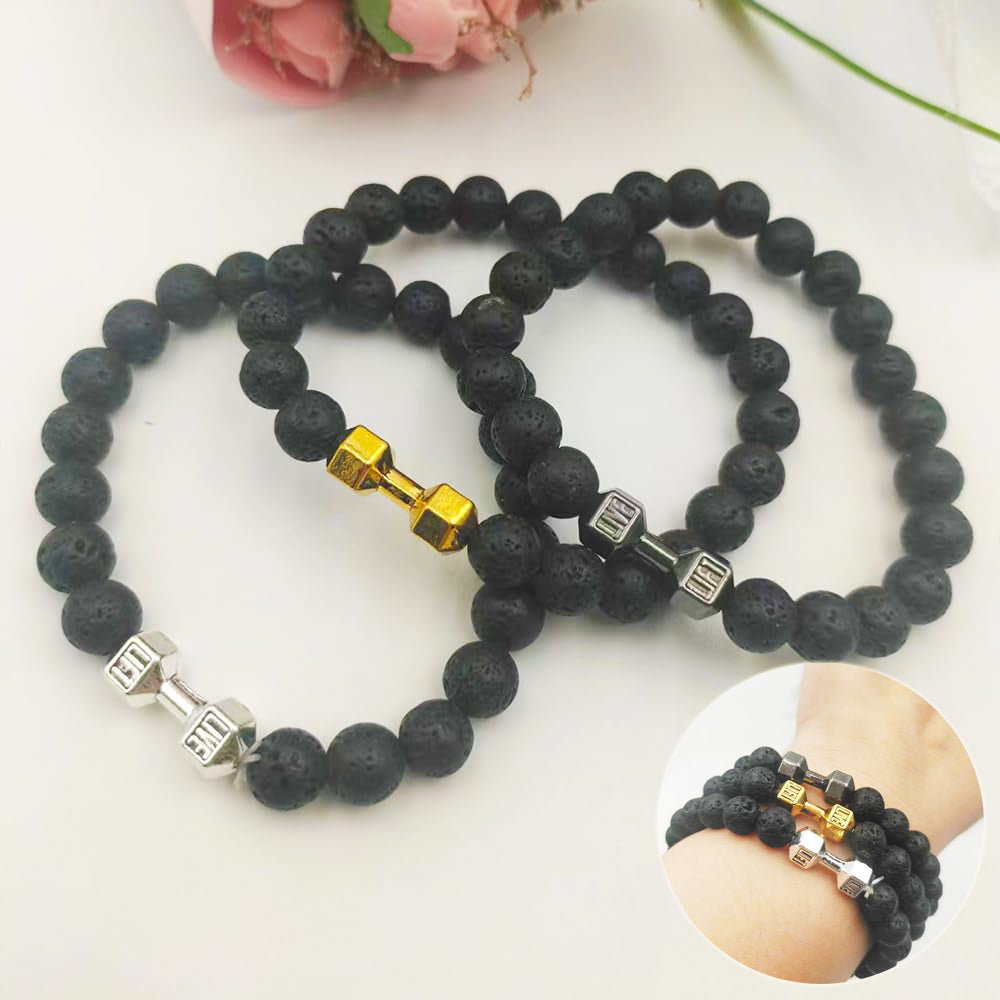Men's Jewelry Alloy Metal Barbell & Lava Rock Stone Beads