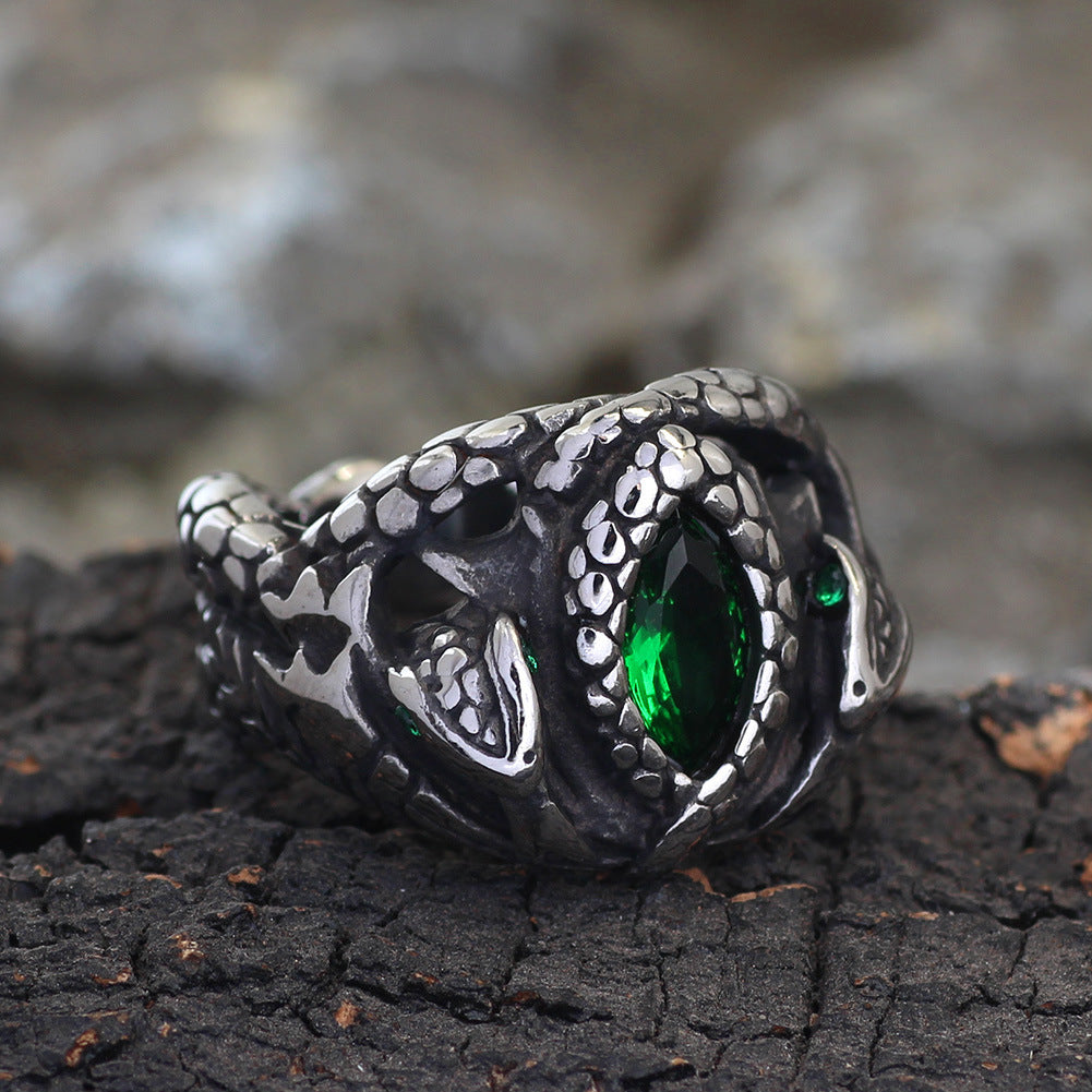 New Stainless Steel Jade Ring Punk