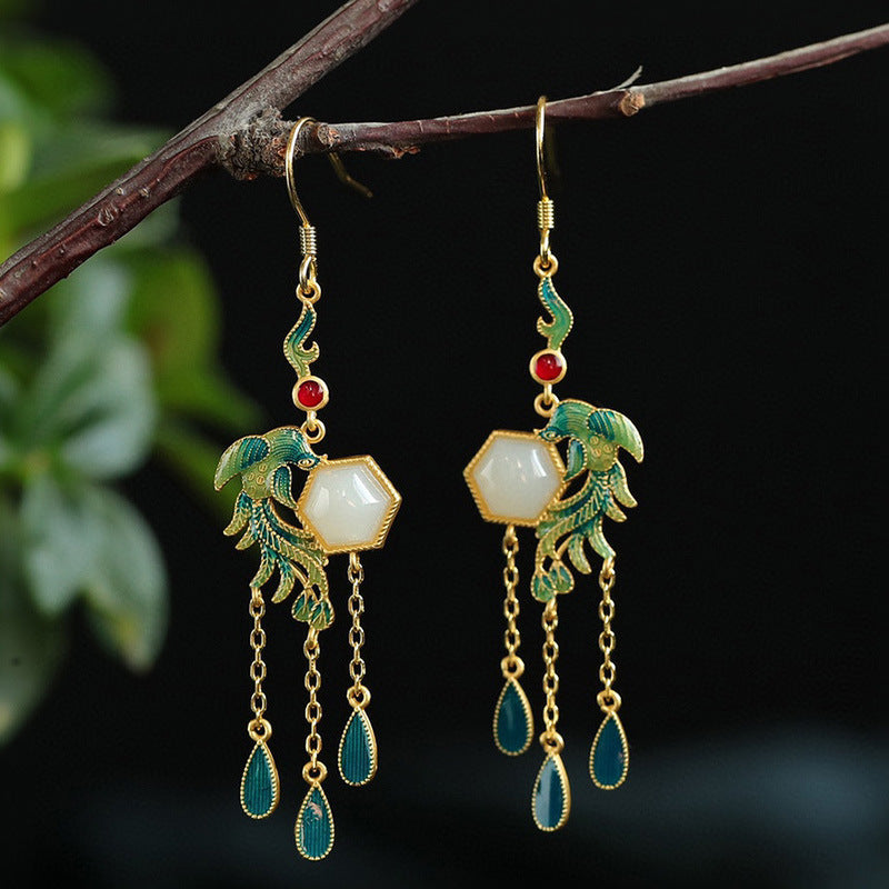 Women's Sterling Silver Hetian Jade Earrings