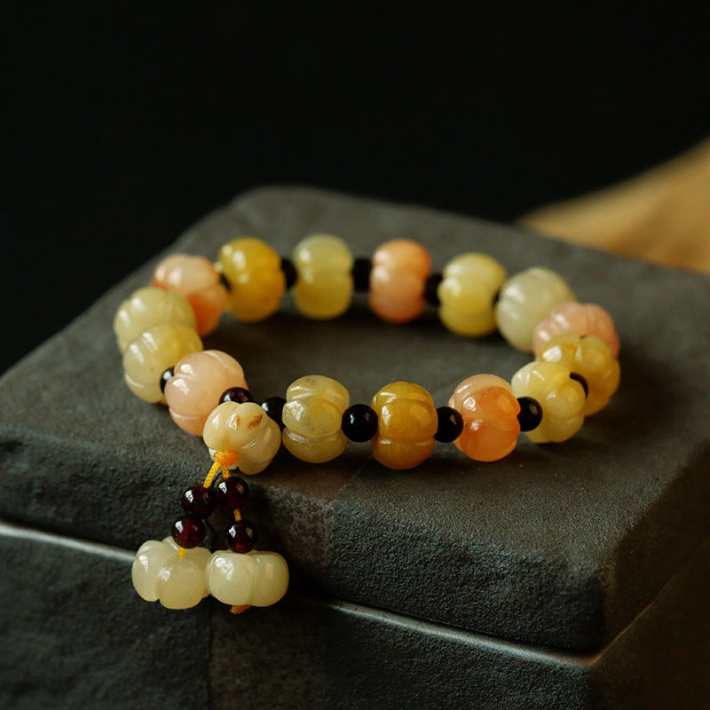 Fashion Golden Silk Jade Lotus Beads Jade Beaded Bracelet