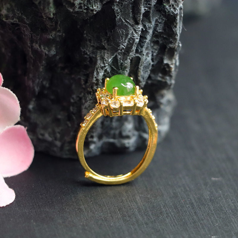 Spinach Green Ring Russian Material Jasper Square Ring Jewelry