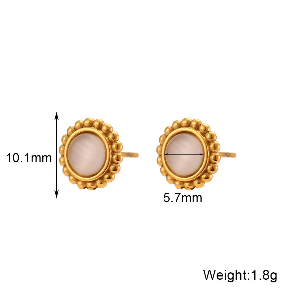 Stainless Steel Plated 18K Small Sun Opal Stone Ear Studs