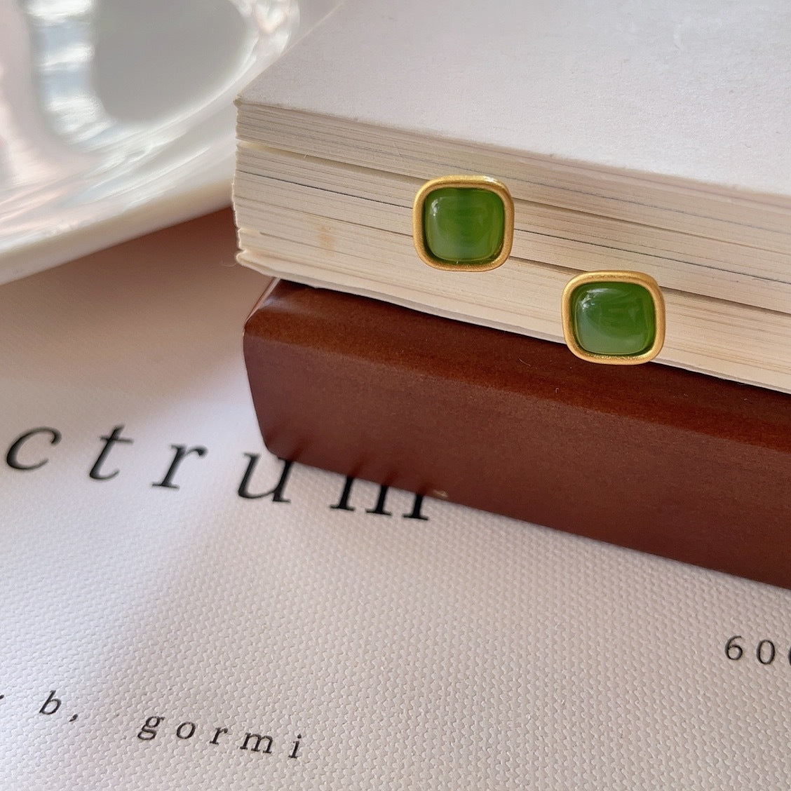 Natural Hotan Jade Square Earrings