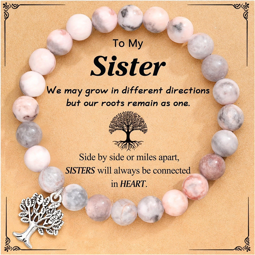 Fashion Natural Stone Pinkred Zebra Tree Of Life Bracelet