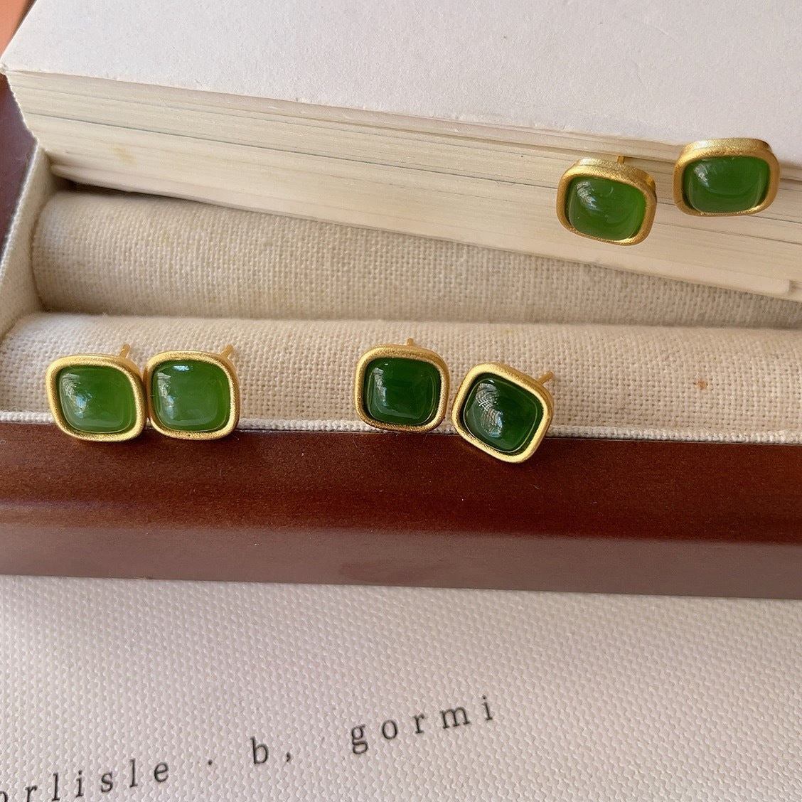 Natural Hotan Jade Square Earrings