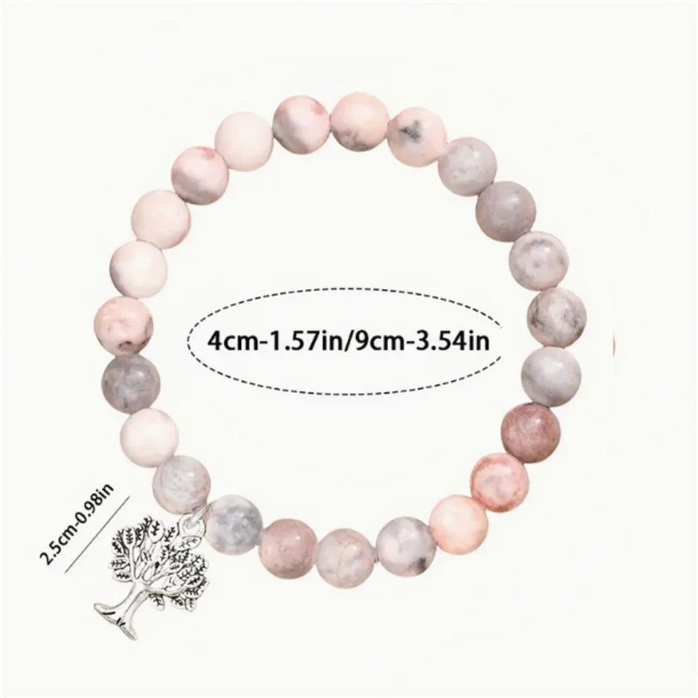 Fashion Natural Stone Pinkred Zebra Tree Of Life Bracelet