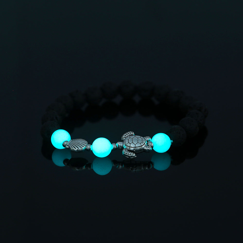 Black Volcanic Stone Blue Luminous Beads Turtle Bracelet