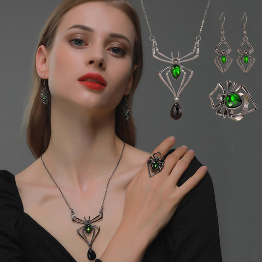3pcs Halloween Drop-shapedp Spider Necklace Set