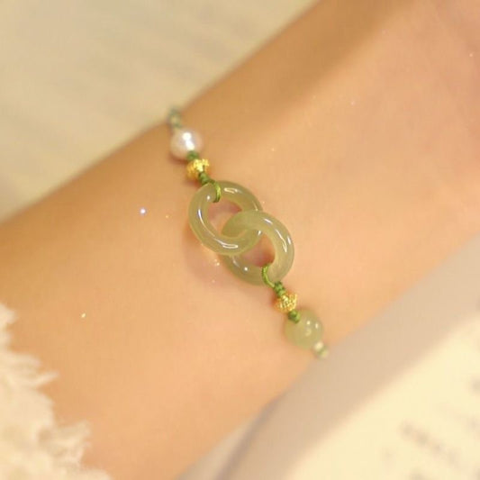 Link Jade Peace Buckle Bracelet Braided Pearl