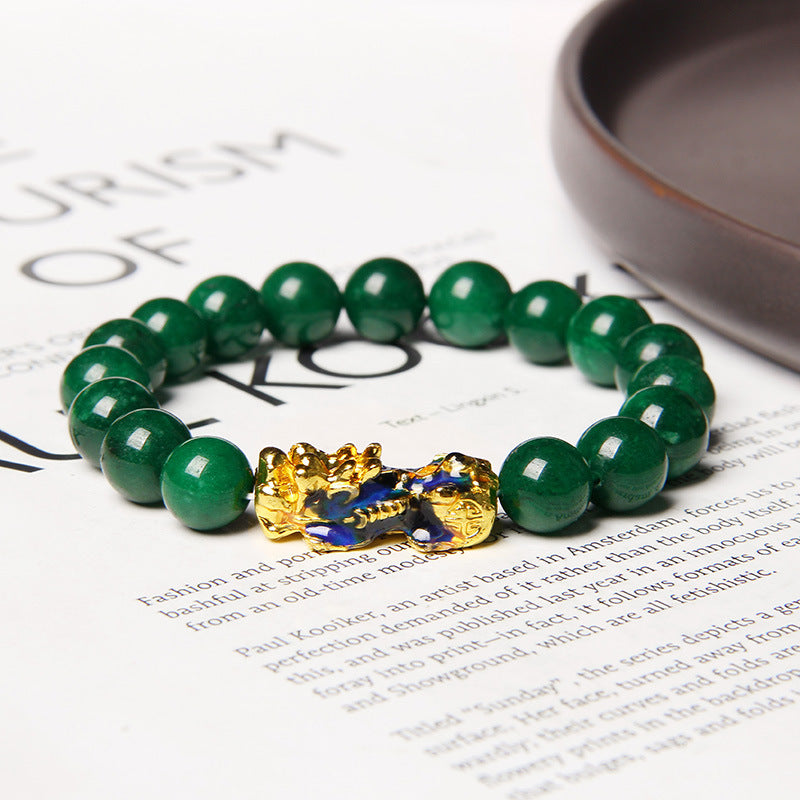 Fashion Pixiu Dry Green Sand Gold Jade Bracelet