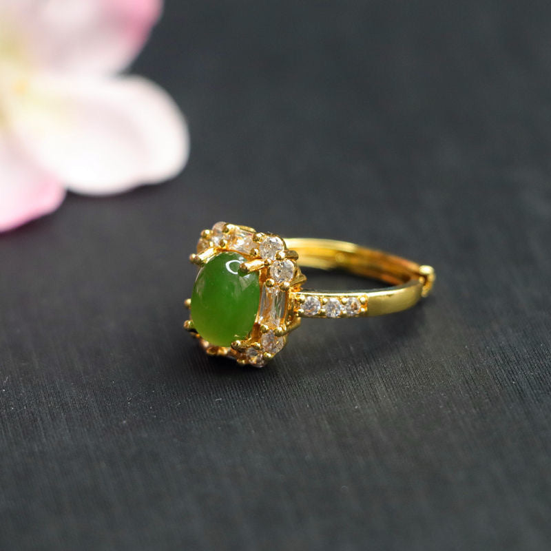 Spinach Green Ring Russian Material Jasper Square Ring Jewelry