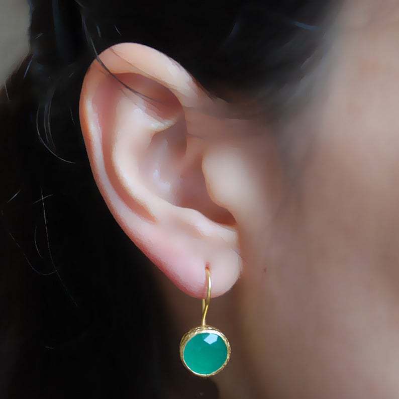 18k Gold Jade Glitter Emerald Earrings