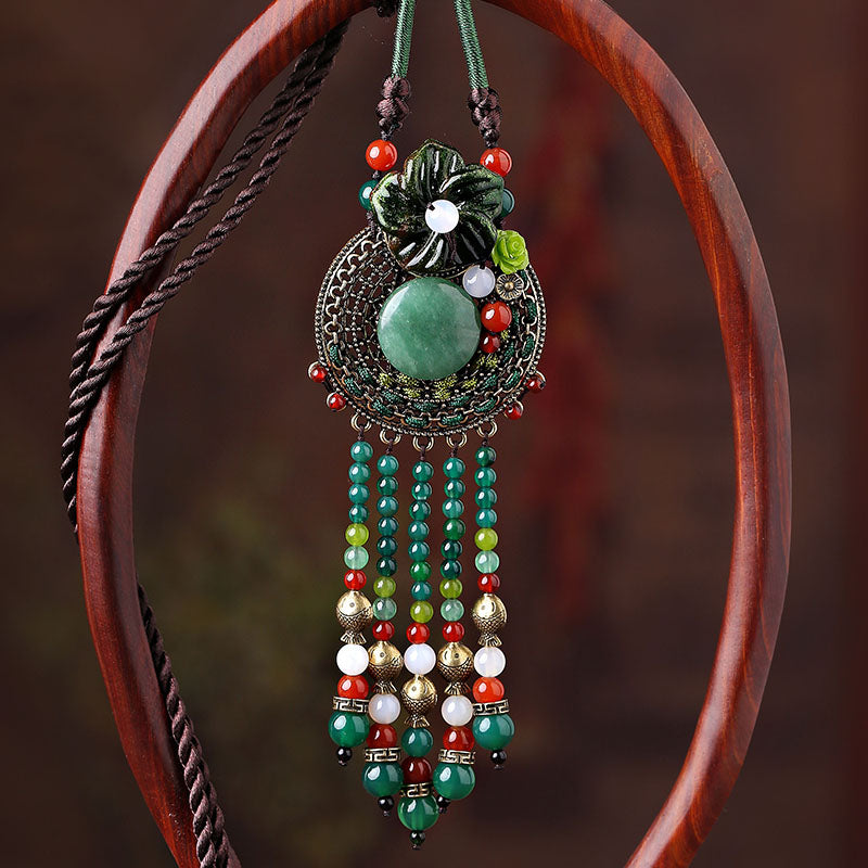 Long Pendant With Aventurine Jade And Agate Pendant