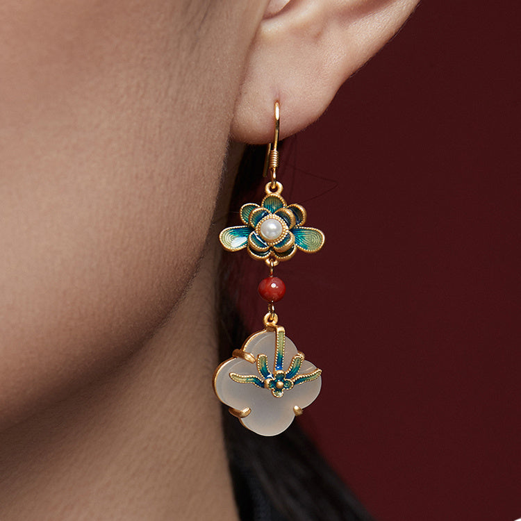 Lotus Tassel Hetian Jade Stud Earrings