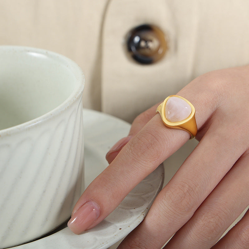 Natural Stone Retro Affordable Luxury Elegant Titanium Steel Ring