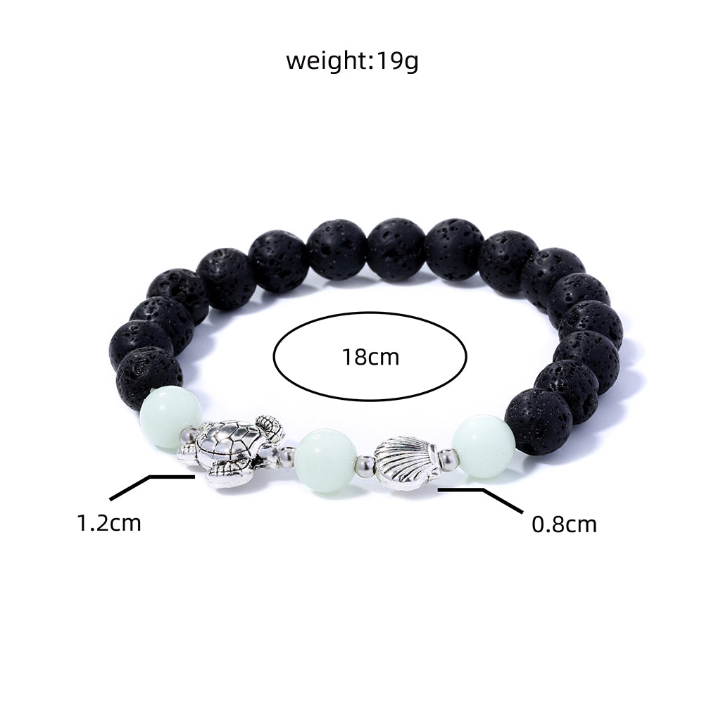 Black Volcanic Stone Blue Luminous Beads Turtle Bracelet
