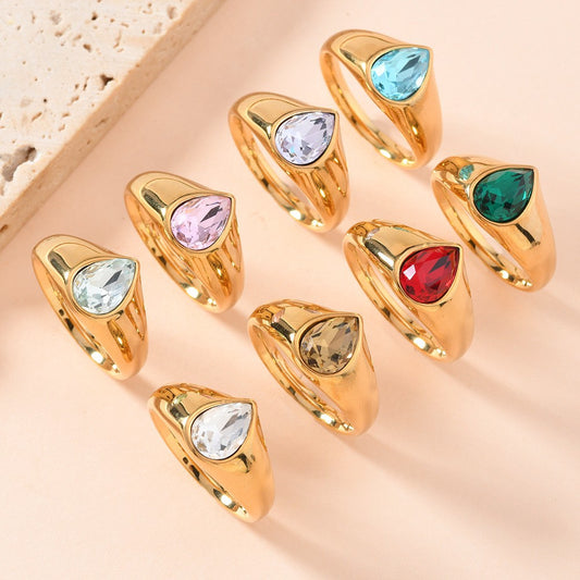 Colorful Rhinestone Rings Fashion Personality Teardrop-shaped
