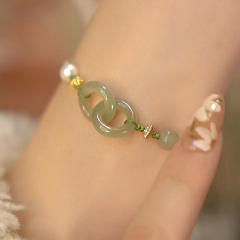 Link Jade Peace Buckle Bracelet Braided Pearl