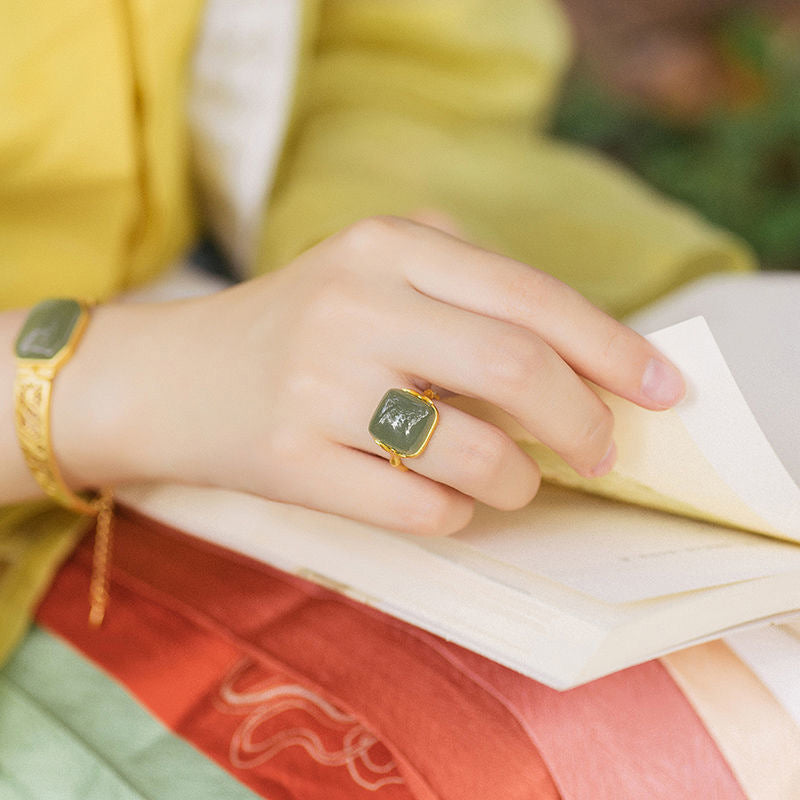 Female Adjustable Retro Jade Xiangyun Ring