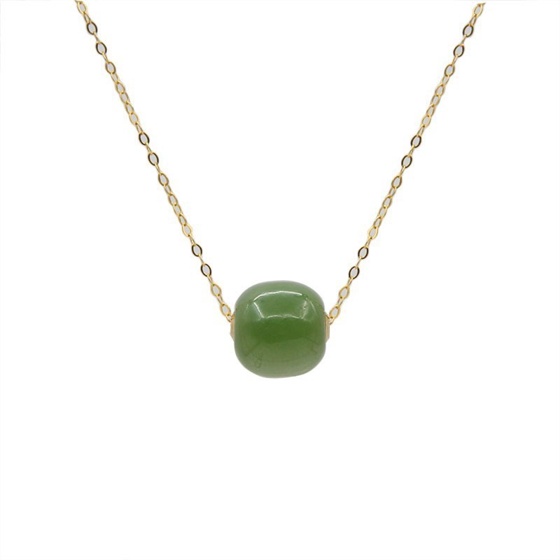 Hetian Jade Green Jade 14K Gilded Pendant As Right As Rain Everything Goes Well Clavicle Chain