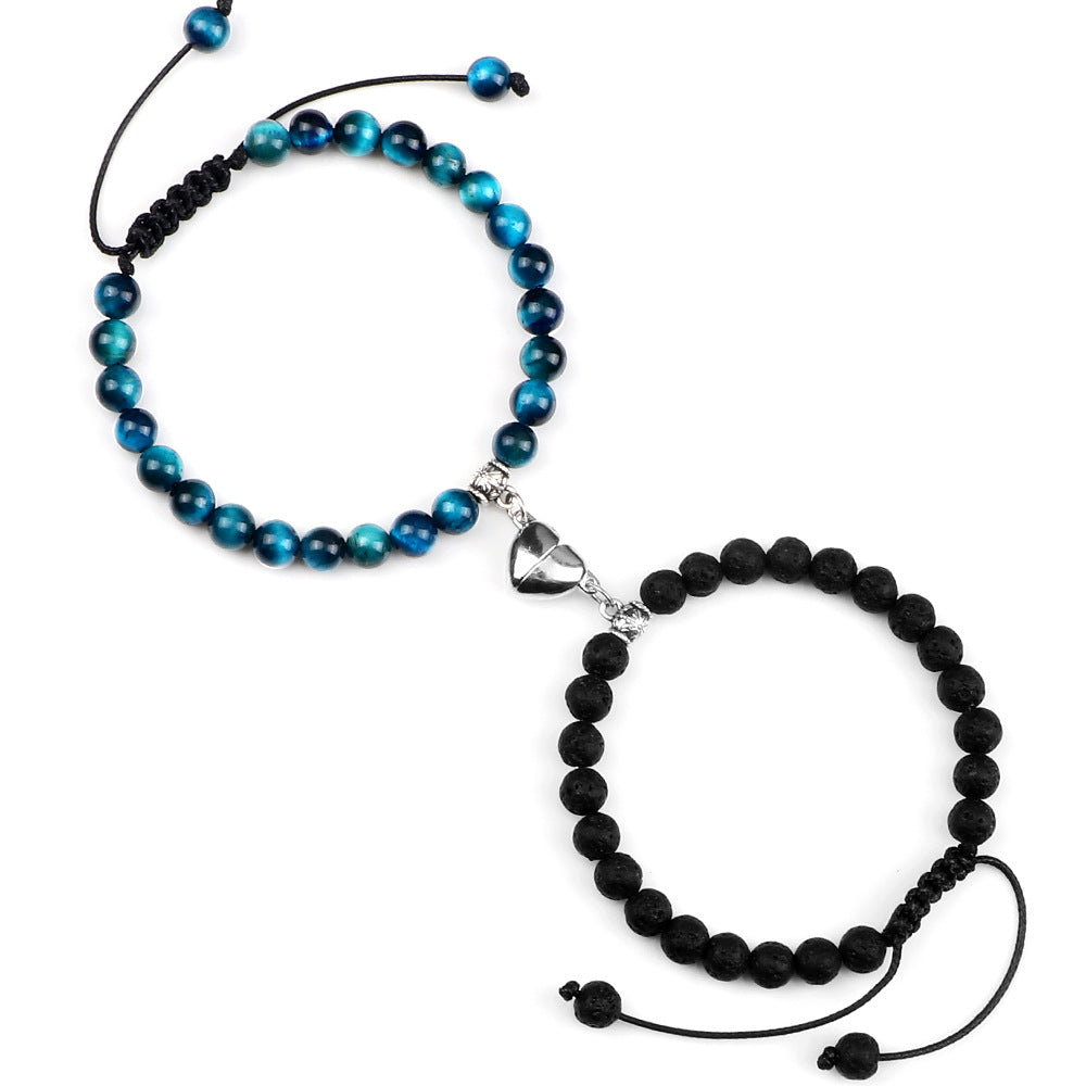 Heart-shaped Magnet Suction Black Frosted Stone Couple Bracelet
