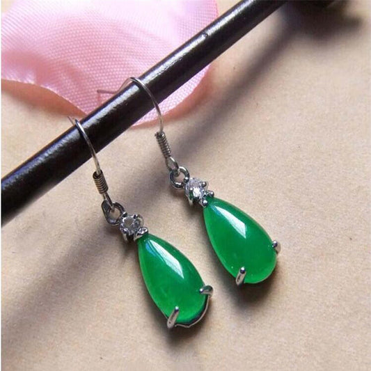 Malay Emerald Jade Water Drop Stud Earrings