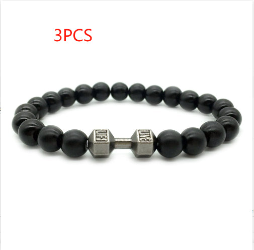 Men's Jewelry Alloy Metal Barbell & Lava Rock Stone Beads