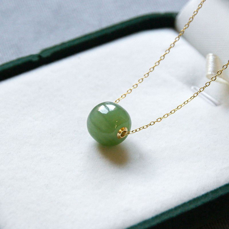 Hetian Jade Green Jade 14K Gilded Pendant As Right As Rain Everything Goes Well Clavicle Chain