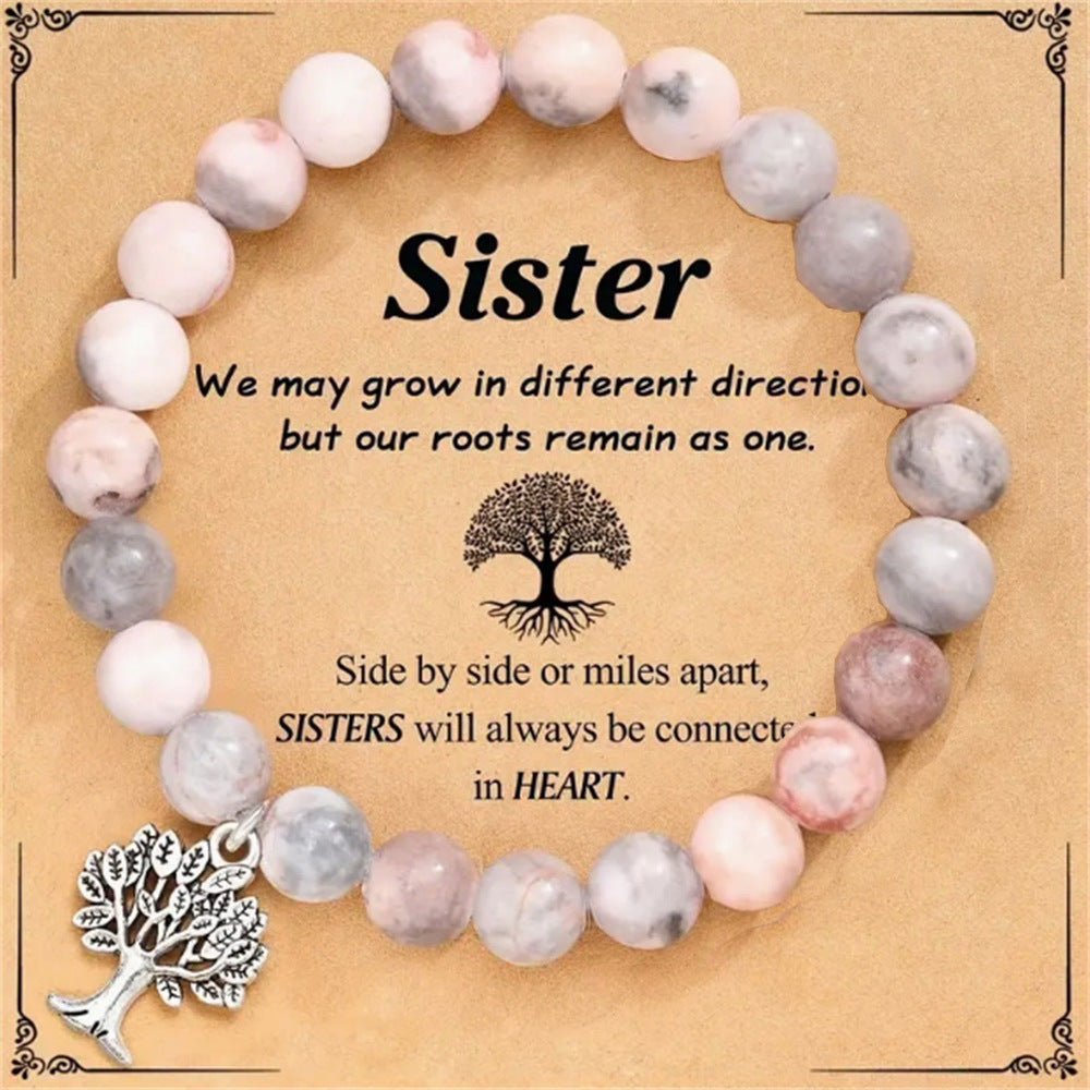 Fashion Natural Stone Pinkred Zebra Tree Of Life Bracelet
