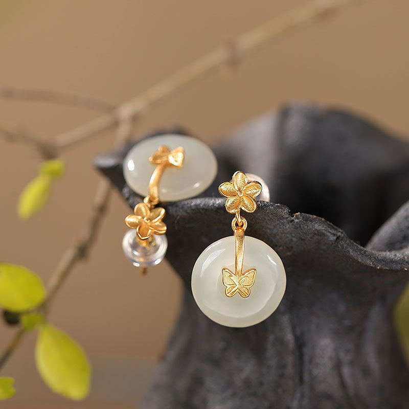 Hetian White Jade Fashion Simple Butterfly Sweet Stud Earrings