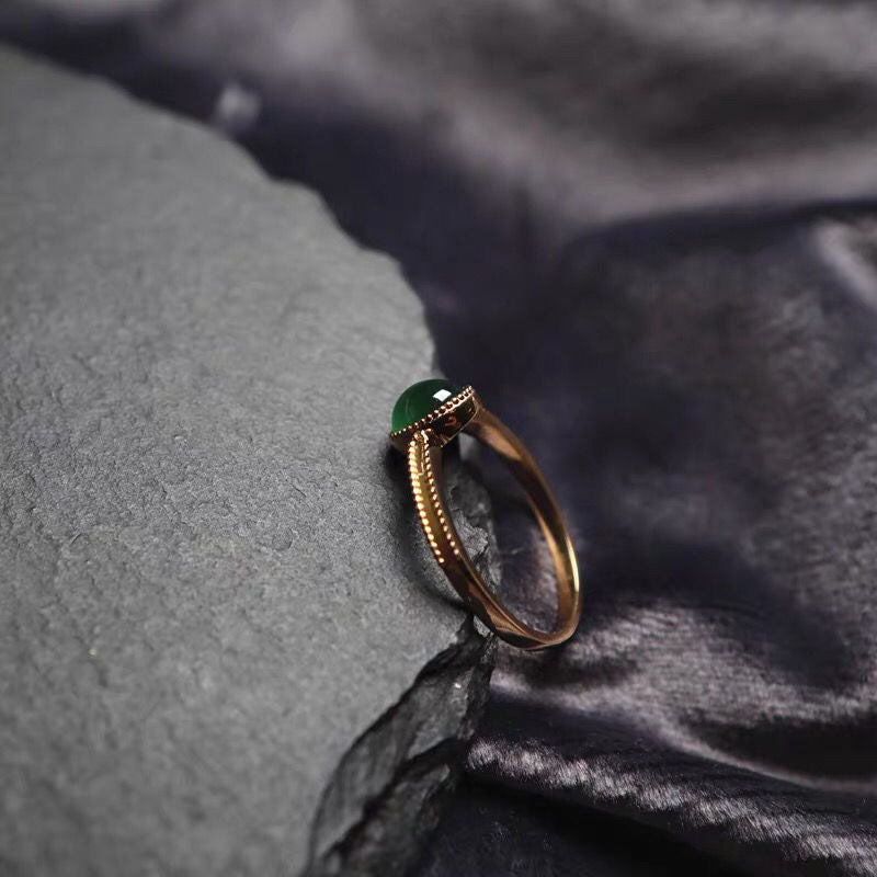 Women's Jade Inlaid Jade Colored Gold Ring