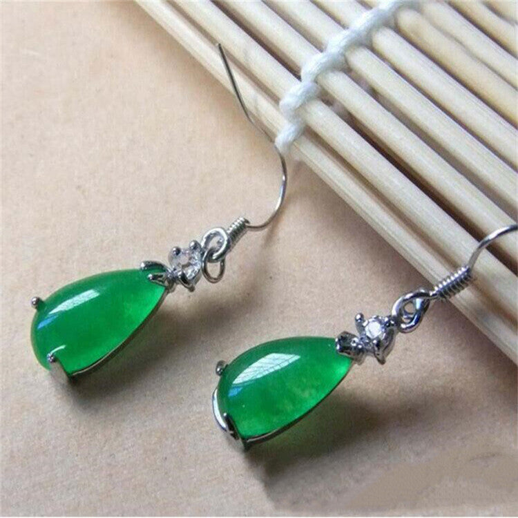 Malay Emerald Jade Water Drop Stud Earrings