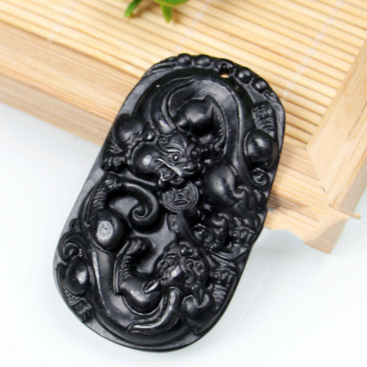 Stone Snake Pattern Stone Jade Black Tag Pendant