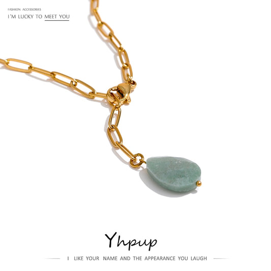 Stone Agate Pendant Necklace Minimalist Metal Chain