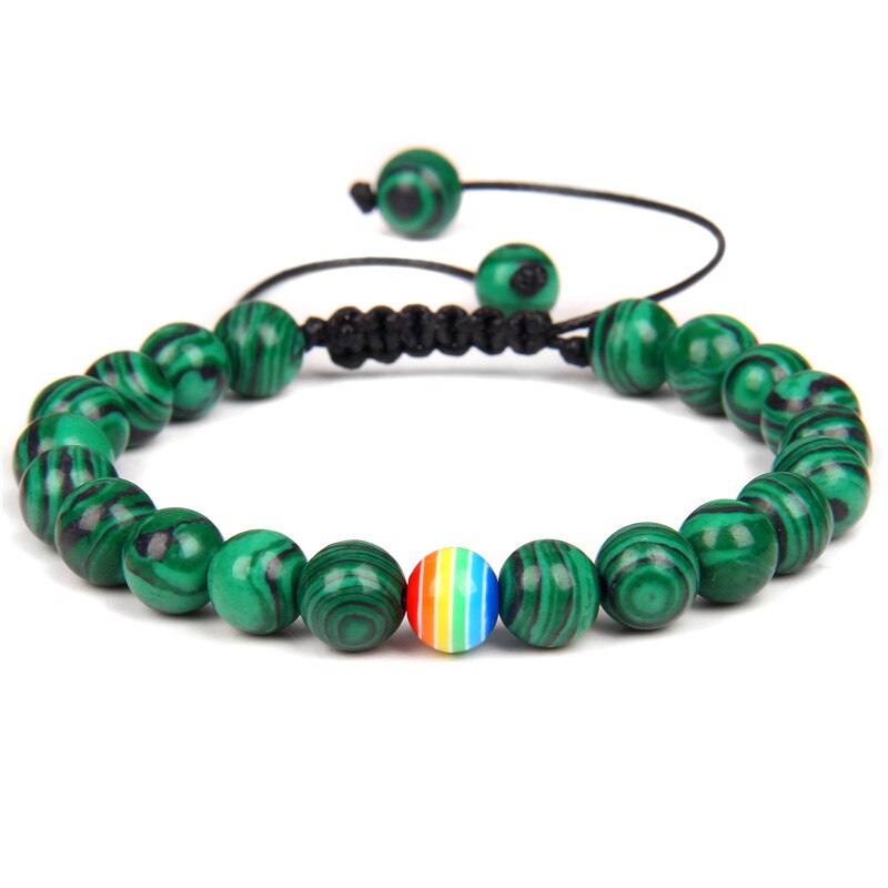 Green Natural Stone Beads Braided Bracelet Malachite