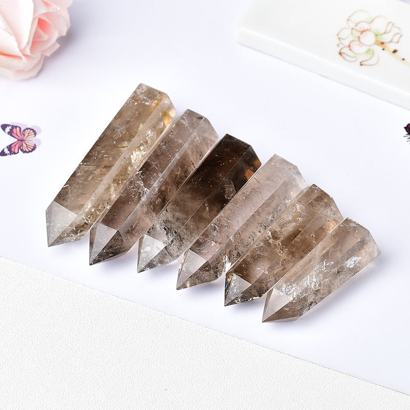 Natural Smoky Quartz Crystal Point Reiki Healing Prisms