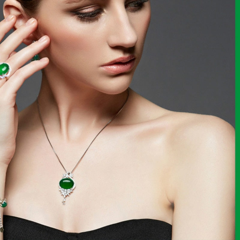 Natural Green Jade Pendant 925 Silver Necklace Jadeite