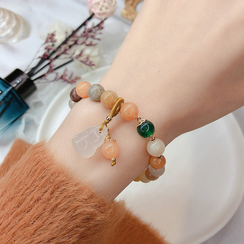 Women Handmade Jade Beaded Strand Bracelet