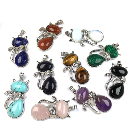 Natural Stones Cat Shape Flat Bead Pendant Cute