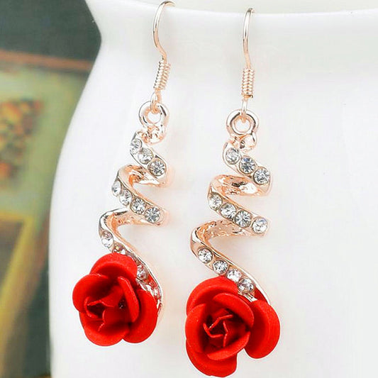 Fashion Jewelry Ethnic Red Rose Drop Earrings