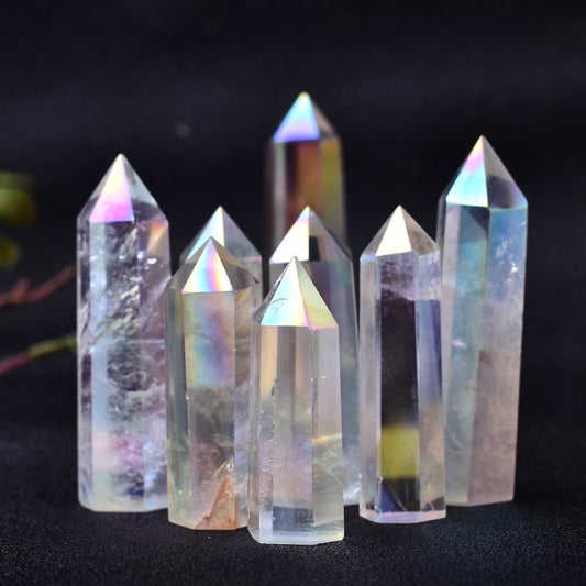 Natural Aura Clear Quartz Crystal Point Wand Healing
