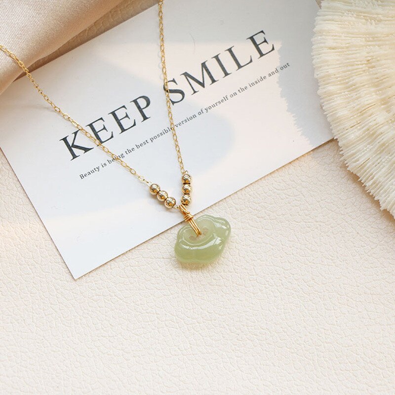 Ethnic 925 Silver Imitation Hetian Jade Necklace