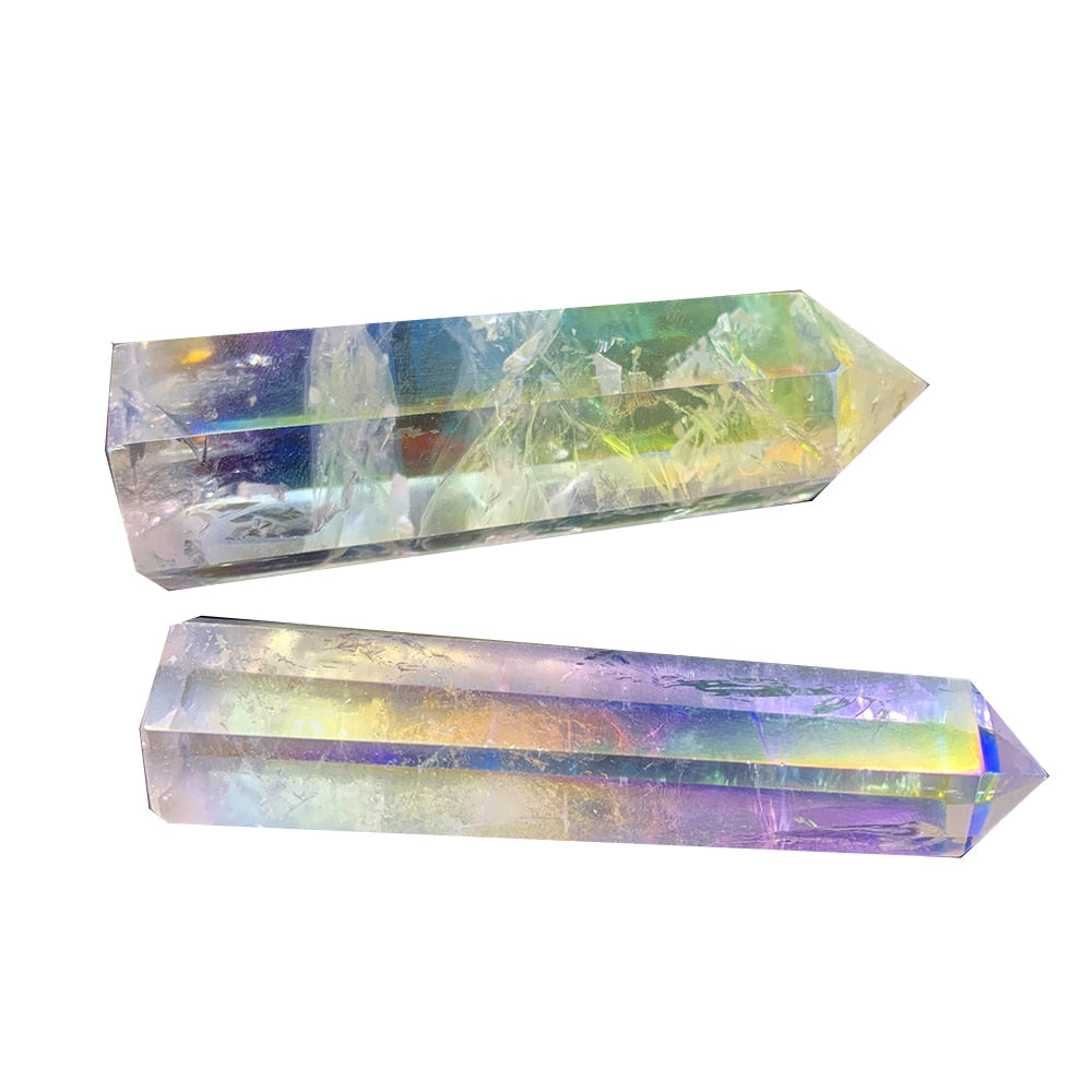 Clear Crystal Quartz Electroplating rainbow Wand Point